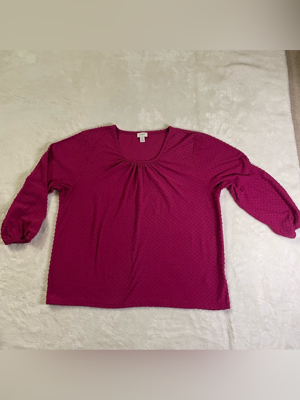 J. Crew Raspberry Bubble Textured 3/4 Sleeve Blouse size XL